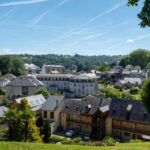 a view of Bagneres de Bigorre, touristic city in the french Pyrenes mountains