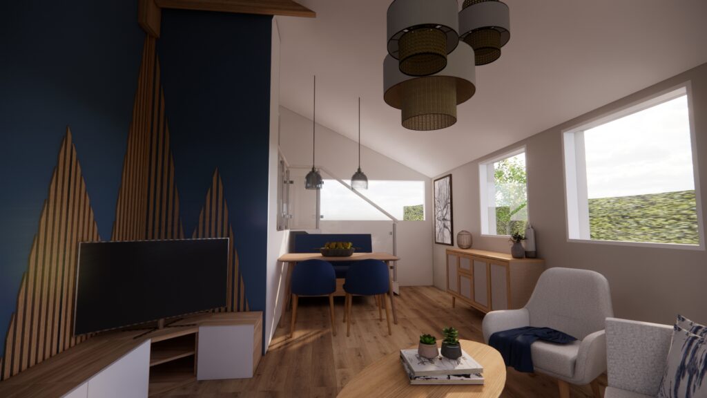 vue du fauteuil vers coin repas
